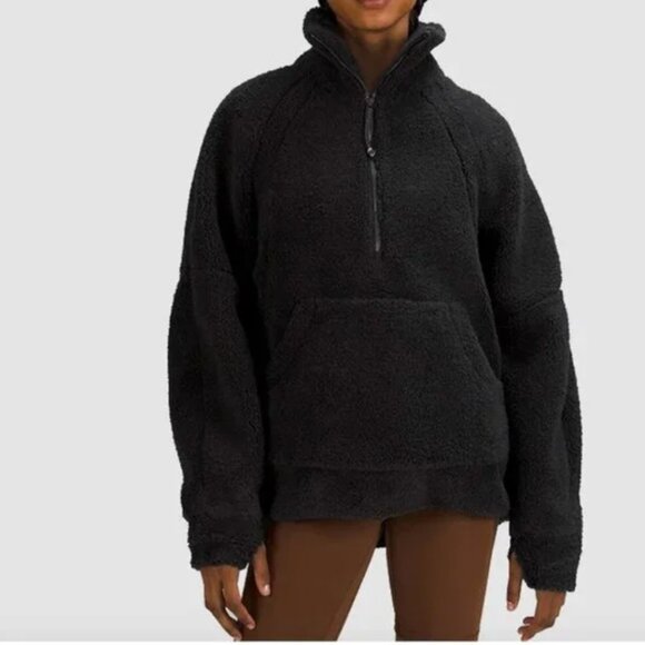 Lululemon Scuba Oversized Fleece Funnel-Neck Half Zip Long Black size M/L - Picture 1 of 7